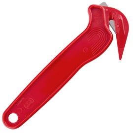 Pacific Handy Cutter Disposable Film Cutter | NSF Certified Food Safe Safety Box Cutter & Bladeless Tape Splitter | Perfect for Cryovac, Plastic Bags, & Shrink Wrap | Red