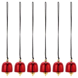 PATIKIL 6 Pcs Wind Chime, Hanging Bells Temple Bells Retro Outdoor Hanging Metal Chinese Wind Chime Round with Lanyard for Outside Garden Camping, 20x18mm, Red Black