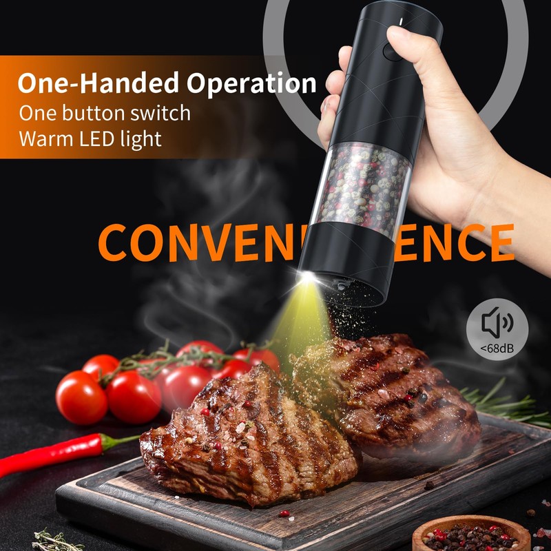 2Pack Electric Salt and Pepper Grinder Set USB Rechargeable with