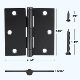 TICONN 48-Pack 3.5 Inch Door Hinges with Square Corner, 3-1/2 x 3-1/2 Inch Iron Bifold Residential Doors Hardware (Square Corner, Matte Black, 48 Pack)