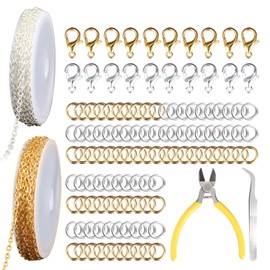 Bubuyun 124Pcs Chains for Jewellery Making Silver Plated Necklace Jump Rings Jewellery Making Gold and Silver 2 mm Jewelry Making Chains with 100Pcs Jump Rings 20 Pcs Lobster Clasps (5m)