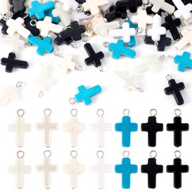 KISSITTY Cross Charms 70pcs Acrylic Pearl Turquoise Luminous Cross Pendant Sets Easter Theme Black Blue Color Dangles for Jewelry Making Decorations Necklaces Bracelets Crafts Ornaments, Acrylic, No