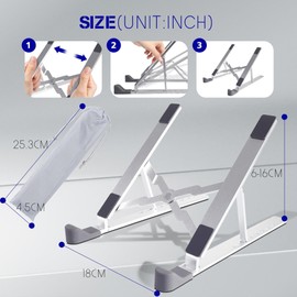 POWERSUP Laptop Stand for Desk, Adjustable Laptop Stand with 8 Angle Adjustment, Aluminium Alloy Laptop Holder, Foldable Computer Stand for 10-16 Inch Laptops (Silver-05)