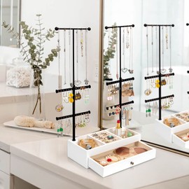 Emfogoo Jewellery Stand, 6 Animal Jewellery Tree with Adjustable Height Chain Stand for Necklaces, Earrings, Rings, Bracelets, Jewellery Holder with Wood, Basic Jewellery Storage Organiser (Vintage