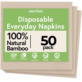 Jenvita Everyday 100% Bamboo Biodegradable Napkins (50-Pack) | Lunch Napkins Disposable for Dinner, Lunch, Events, Occasions & Entertaining | 2-Ply FSC Certified | Bamboo Paper Towels | 6.5 x 6.5 Inch