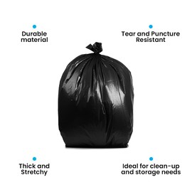 PlasticMill Heavy Duty Trash Bags - Black Garbage Bags - Plastic Trash Bags for Large Rolling Trash Bins - Tall Trash Bags - 100-Gallon Large Kitchen Trash Bags, 2 Mil, 67"x79" (1-Count)