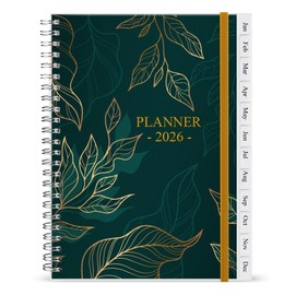 2026 Diary/Planner, January 2026 - December 2026, A5 Weekly Planner with 12 Monthly Tabs, Back Pocket, Planner 2026 with Elastic Closure, Flexible Cover, 14.8×21cm, Green