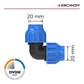 KIRCHHOFF Connection angle 90°, plastic, 20 x 20 mm, for HDPE pipe, set of 3, various sizes, DVGW tested, drinking water quality, made in the EU