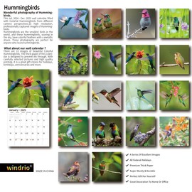 2024 2025 Wall Calendar, 18 Months July 2024 - December 2025, Wall Calendar Hummingbirds, 12" x 24" Opened,Full Page Months Thick & Sturdy Paper for Gift Kids Teen Calendar Organizing & Planning