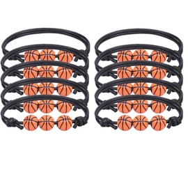 IMINI Basketball Bracelet for Men Boys Girls Lightweight Braided Bracelet Simple Classic Acrylic Basketball Adjustable Chain Charm Minimalist Sport Jewelry Gifts For Daughter Son Team 10pcs (Black)
