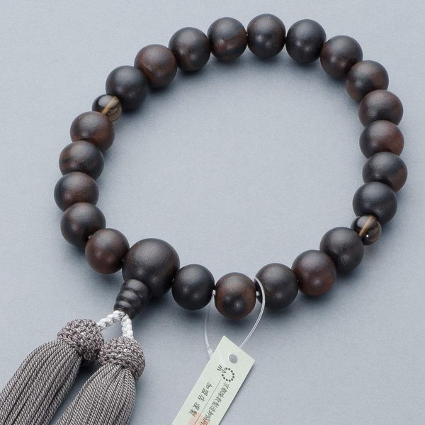 Butsudanya Takita Shoten Prayer Beads for Men, Banded Ebony (Gloss), 2 Tea Crystals, 22 Beads, Pure Silk Head Tassel (Nezu Brown), Can be Used in All Sect Buddhist Prayer Beads for Men, Made in Kyoto