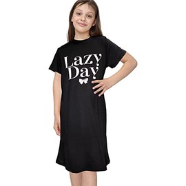 A2Z 4 Kids Girls Night Dress Nightgown Sleepwear Short Sleeve - Nightie 209 Black 9-10