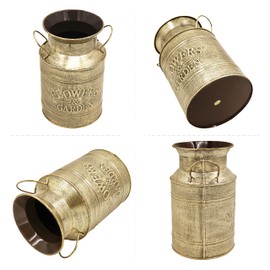 MISIXILE 8.5 Inch Gold Metal Vases for Centerpieces Rustic Gold Decorative Flower Vase Shabby Chic Milk Can for Home Dining Table Decor