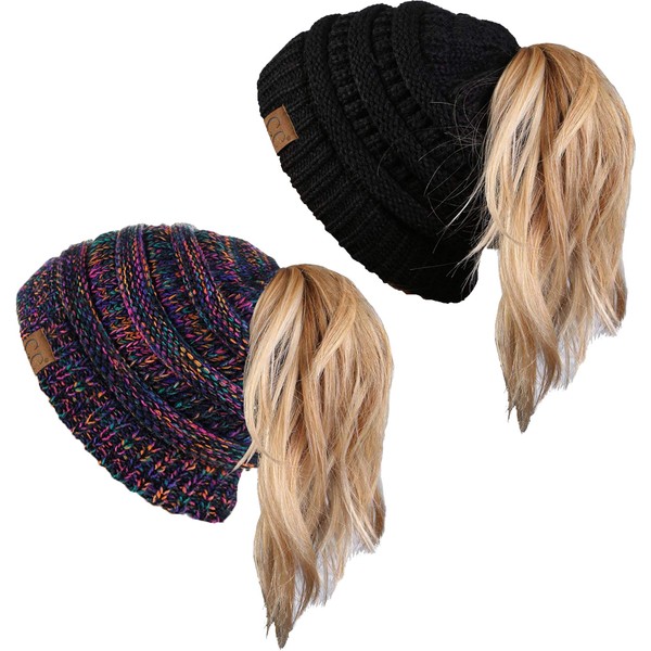 Beanie Tail Bundle - Kaleidoscope & Solid Black (2 Pack)