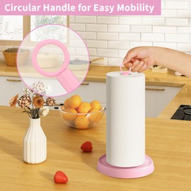 Pink Paper Towel Holder Countertop, Stainless Steel, Paper Towel Stand Holder for Kitchen Bathroom Farmhouse Essentials Decor Accessories with Weighted Base