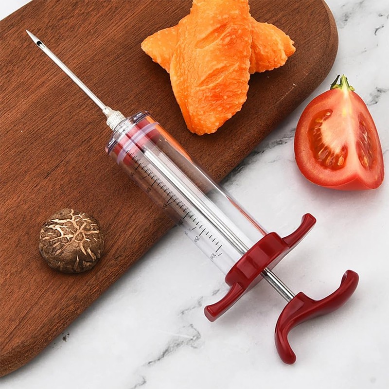 Mikim Meat Injector Syringe with 2 Stainless Steel Needles, Red