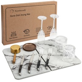 Nestlecraft Foldable Stone Dish Drying Mat – Ultra Absorbent, Eco-Friendly, Non-Slip, Heat Resistant Diatomaceous Earth Mat for Kitchen Counters, Dishes, Cups & Utensils – 17.7"x13.8"