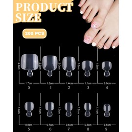 JUKOTA 200 Stück Künstlich Zehennägel Kit,10 Größen Falsche Zehennägel zum Aufkleben Half Cover Acryl Künstlich Fußnägel Tips Falsche Toe Nagel mit Box für Damen Frauen Nagelkunst DIY