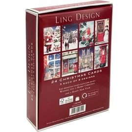 Premium Box of 24 Assorted Christmas Cards - 3 Each of 8 Designs - Great British Card Company (LING CLASSIC)