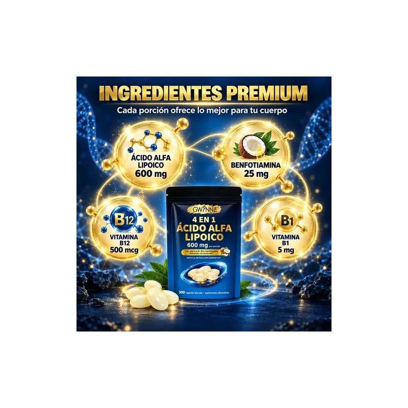 Gwynne Ácido Alfa Lipoico 600mg Suplemento Antioxidant Energía Apoyo Metabolismo