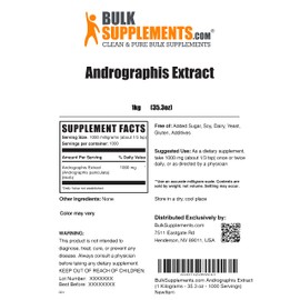 BULKSUPPLEMENTS.COM Andrographis Extract Powder - Herbal Supplement Powder, Andrographis paniculata - Gluten Free - 1000mg per Serving, 1000 Servings (1 Kilogram - 2.2 lbs)