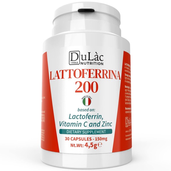 LACTOFERRIN + Vitamin C and Zinc Supplement Dulàc, High Strength for Daily Immune Support, Made in Italy - 30 Capsules of Lactoferrin (Colostrum Protein, Immune Response Modulator)