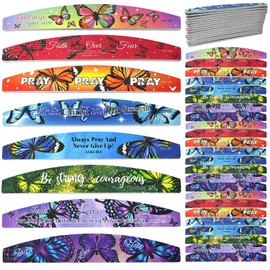 48 Pack Christian Gifts for Women Nail Files in Bulk 100/180 Grit Bible Verse Nail Boards Emery Boards Religious Gifts Party Supplies Doubled Sided Butterfly Nail Buffers for Natural Acrylic Nail