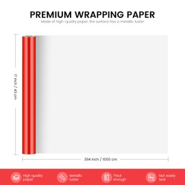 KMER LIFE Metallic Wrapping Paper Roll 17 x 394 inch for Birthday, Christmas, Baby Shower, Valentines, Wedding, Holiday - Premium Gift Wrap (Red)