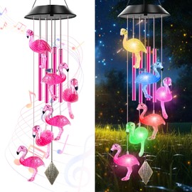 Solar Powered Flamingo Wind Chimes with 4 Music Aluminum Tubes, Flamingo Wind Chimes for Outside,Best Gifts for Mom Grandma Women Wife Aunt Sister, Unique Mobile Wind Chime, Garden Yard Decor