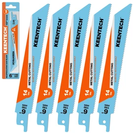 KEENTECH Metal Cutting Sawzall Blade, 6 Inch 14TPI, M42 Bi-Metal Reciprocating Saw Blade with 8% Cobalt for Sheet Metal, Metal Pipe, Steel, Saw Blade for Medium to Thick Soft Metal Cutting 5 Pack