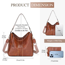 BAIGIO Handbag Women's Large PU Leather Shoulder Bag Women's Hobo Bag Set with Purse Shoulder Bag Women's Large with Removable Shoulder Strap 2 Pieces (Brown), brown