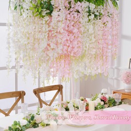 Waipfaru 12 Pack Wisteria Hanging Flowers, Pink White Wisteria Artificial Flowers, 3.6 Feet/Pcs Fake Wisteria Flowers Garland Vines for Bedroom Wedding Home Party Wall Decoration