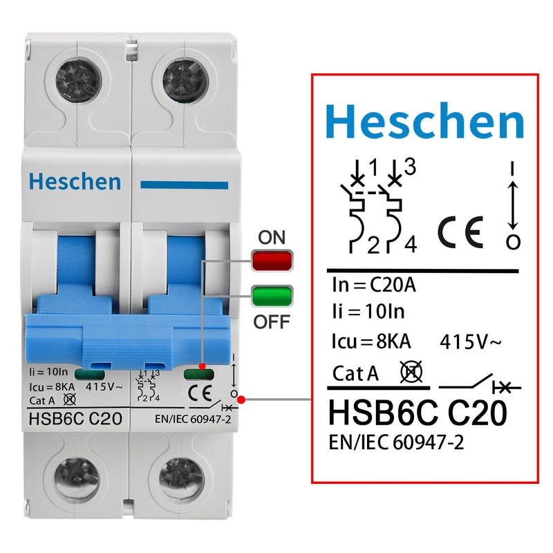 Heschen HSB6C 20 Amp Current 2 Pin Type C 6kA