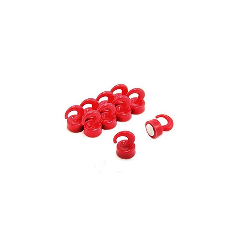 FIRST4MAGNETS Red Plastic Mini Magnetic Hooks for Fridge, Office, Whiteboard,