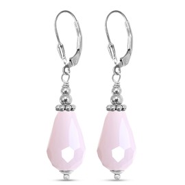 Waterdrop Natural Pink Rose Quartz Stone Drop Earrings,Retro Silver Real Multi-Cut Crystal Dangle Earrings,Genuine Gemstone Bohemian Statement Earrings for Women Her (D03_Rose Quartz)