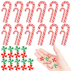 120 Pcs Mini Christmas Candy Cane Peppermint Ornaments Xmas Rainbow Fake Candy Decorations Tiny Candy Canes for Crafts No Hole Hanging Candy Cane Beads for DIY Scrapbooking (Red, Green,Assorted Size)