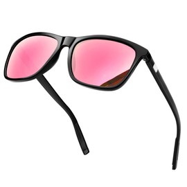 KANASTAL Pink Sunglasses Womens Mirrored Polarised Mens Fuchsia Sun Glasses Ladies Square Retro Vintage Spring UV400 Protection - Black Frame Pink Lens