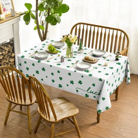 Horaldaily St. Patrick's Day Tablecloth 60×84 Inch, Irish Clover Shamrock White Washable Table Cover for Party Picnic Dinner Decor