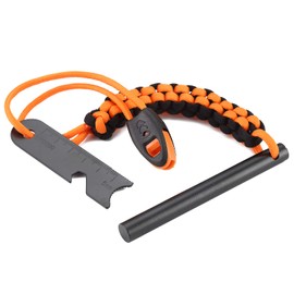 Drilled Ferro Rod Fire Starter, FOSTAR 4 Inch Flint Steel with Paracord Lanyard Handle, Striker and Whistle, for Emergency Survival Kits, Hiking, Camping All-Weather Ferrocerium Rod