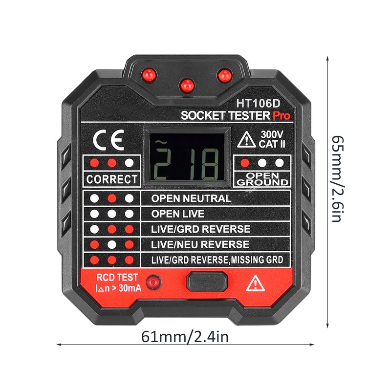 HT106D Digital Display Socket Detector Portable Phase Power Polarity Tester