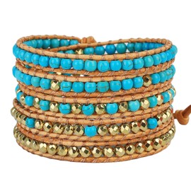 KELITCH Womens Turquoise Bracelets Leather 5 Wrap Bracelet Gold Silver Mixed Strand Bracelets
