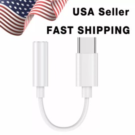 Universal USB C Type C Adapter to 3.5MM Aux Audio Jack Earphone Headphone Cable USB White