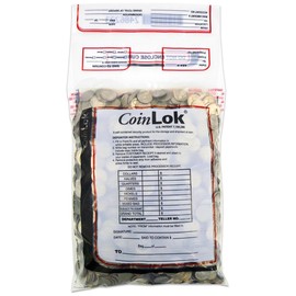 Controltek CoinLok 10" x 19", Clear, 50 Bags, Tamper Resistant Coin Bag, Cash Register Money Bag for Bank Deposit, Security Bags Hold Up To 25lbs of Coins 585099