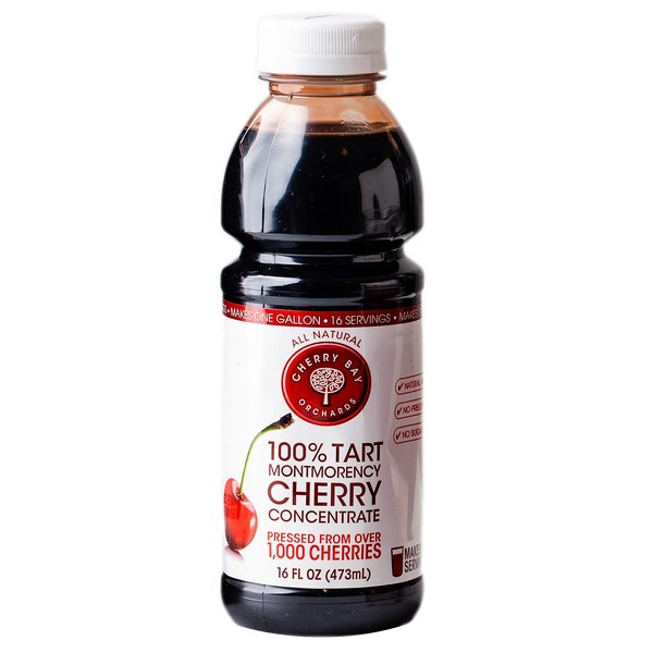 Cherry Bay Orchards Tart Cherry Concentrate - All Natural Juice to Promote Healthy Sleep, 16oz Bottle (Case of 12) - Gluten Free, Natural Antioxidants, No Added Sugar or Preservatives