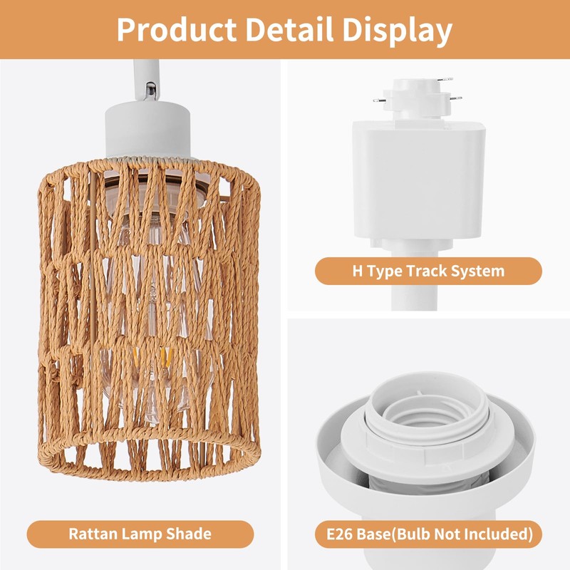 AIBISOD 4-Pack H Track Lighting Heads, Rattan Track Light Heads