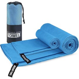DAHAN Toalla de Microfibra 2 Pack, Toalla Deportiva Secado Rápido, Toalla Gym Suave y Ligero para Natacion, Deporte, Baño, Viajes, Yoga, Etc (Azul)