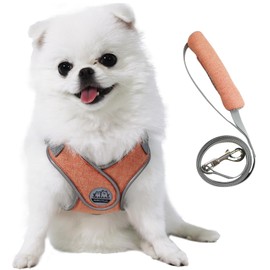 Miru pochi Dog Cat Harness for Small Dogs, Ultra Small Dogs, Leash Set, Collar, Soft, Pets, Easy to Put on, Wrinkle, Breathable, Lightweight, Light Reflective, Walk, Pull Prevention, Safety, Easy