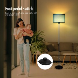 Black Floor Lamp Standing Lamp, 59" Tall LED Floor Lamp, Simple Living Room Lamps with Lampshade, Foot Pedal Switch, Small Tall Lamp for Bedroom/Dining Room/Boys' Room/Girls' Room, Green(Without Bulb)