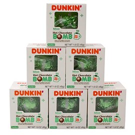 Dunkin' Mint Hot Chocolate Bomb(Pack of 6), Mint-Flavored Belgian Milk Chocolate Melting Ball Filled with Mini Marshmallows, 1.6 Ounce, Individually Wrapped,Gift for Kids Girls Boys Teens Adults