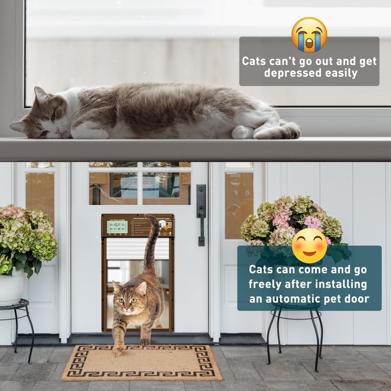 Solar Automatic Cat Door, 5 Smart Modes (Radar, Timer, Light